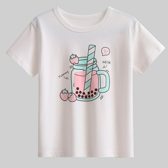 Viluyesy Girls Graphic T-Shirts, Round Neck Summer Causal Short Sleeve Cotton Daily Tee White 6T