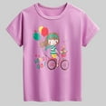 thumbnail image 1 of Viluyesy Girls Graphic Tee, Crew Neck Cotton Short Sleeve Summer Casual Daily T-Shirt Purple 5T, 1 of 6