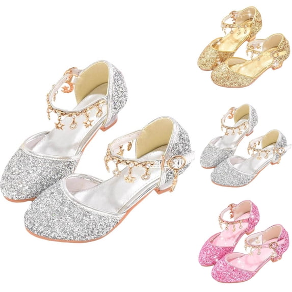 Viluyesy Girls High Heel Sandals - Kids Dress Party Shoes - Crystal Tassel Buckle Princess Wedding Pageant Fashion Show Footwear Gold Size 11.5 M