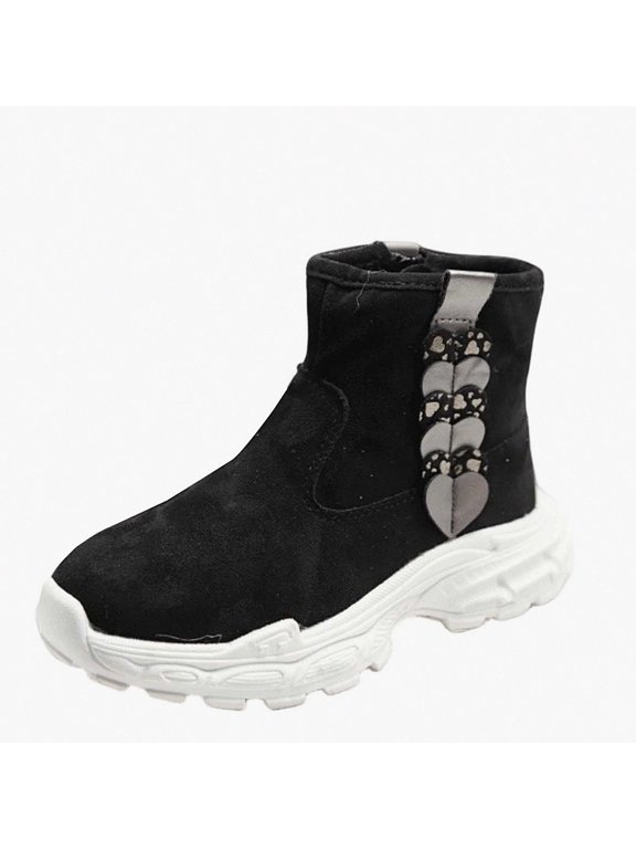 Girls High Top Boots Heart Charm Zipper Chunky Sole Non-Slip Comfortable Durable Easy On Off Shoes Black Size 8 Toddler