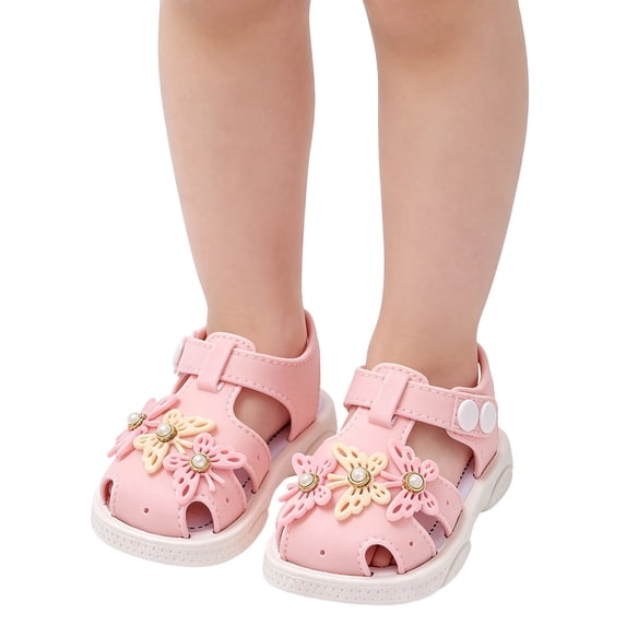 Viluyesy Girls Jelly Sandals Flower Closed Toe Soft Sole Summer Beach Princess Shoes for Kids Pink Size 6 Toddler