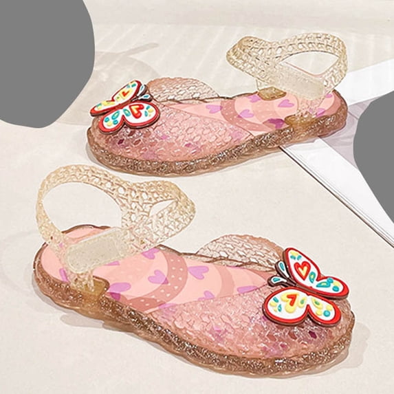 Viluyesy Girls Jelly Sandals Kids Summer Closed Toe Hook Loop Strap Glitter Butterfly Beach Water Shoes Pink Size 8 Toddler