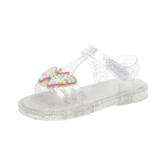 Viluyesy Girls Jelly Sandals, Rubber Sole Anti-Slip Open Toe Summer Cute Beach Princess Flat Shoes White