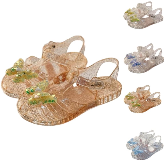 Viluyesy Girls Jelly Sandals Transparent Crystal Princess Sandals with Bow Detail, Non-Slip Summer Beach Shoes for Toddlers & Kids Blue Size 11.5