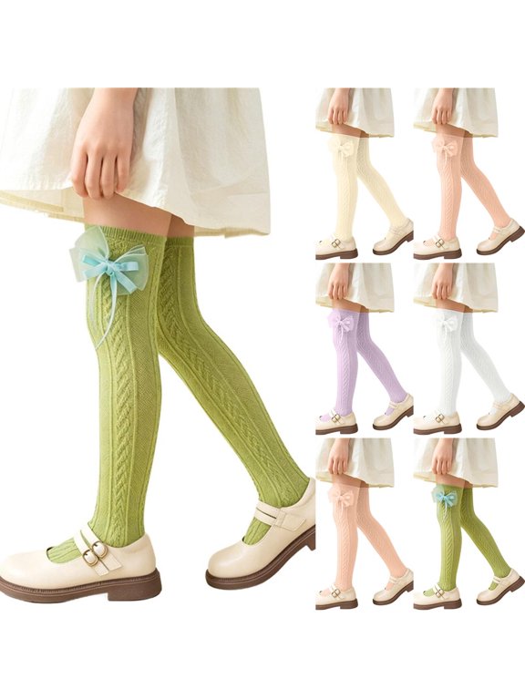 Girls Kids Knee-High Socks Soft Ribbed Cuff Socks Smooth Cotton Stretchy Fit Socks Orange Size 3-12Years