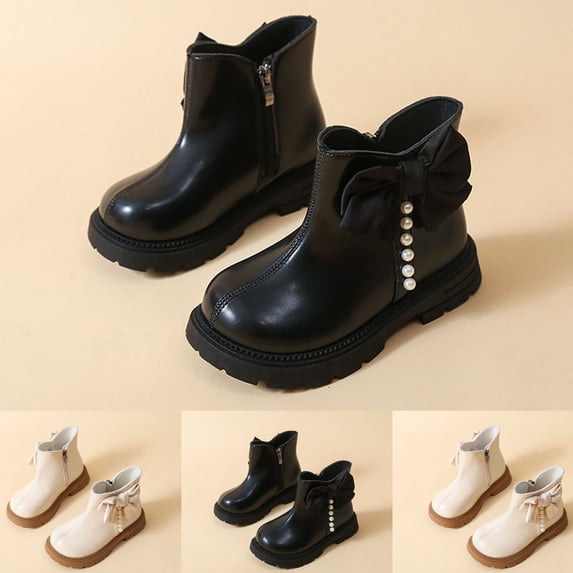 Viluyesy Girls Kids Short Boots with Side Zip Easy On Non-Slip Sole Boots for Winter Black Size 3Y Big Kid