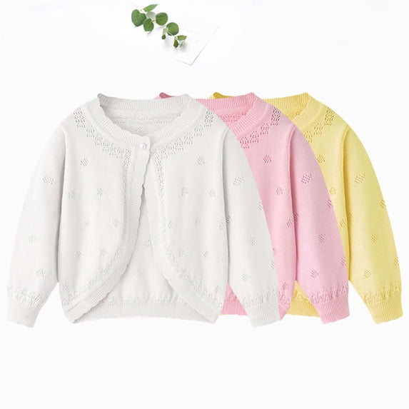 Viluyesy Girls Knitted Cardigan 7T, Buttons Floral Shrug Long Sleeve Toddler Dress Cover Up Sweater White(3-8T)