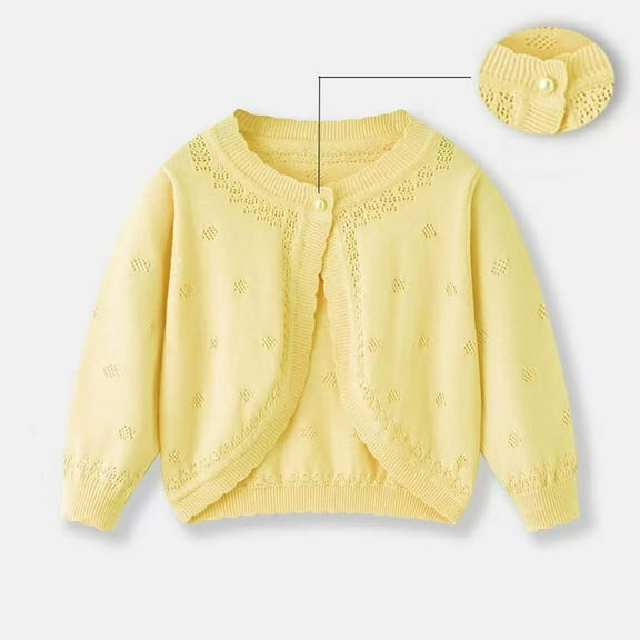 Viluyesy Girls Knitted Cardigan, Floral Shrug Long Sleeve Buttons Toddler Dress Cover Up Sweater Yellow 3T