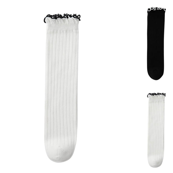 Viluyesy Girls Lace Trim Mid Calf Socks with Bow Soft Cotton Breathable Socks A Black Size Free Size