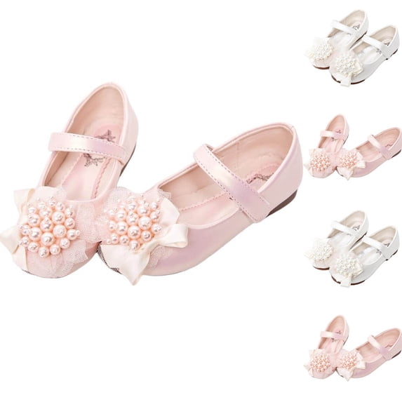 Viluyesy Girls Leather Flats - Soft Sole Pearl Princess Shoes Casual Dance School Party Wedding Shoes For Kids 4-12 White Size 13 M