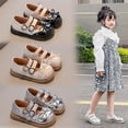 thumbnail image 1 of Viluyesy Girls Leather Sandals Solid Color Bow Flat Soft-Sole Low-Heel Princess Shoes for Spring and Summer, Medium to Large Kids Beige Size 12.5, 1 of 9