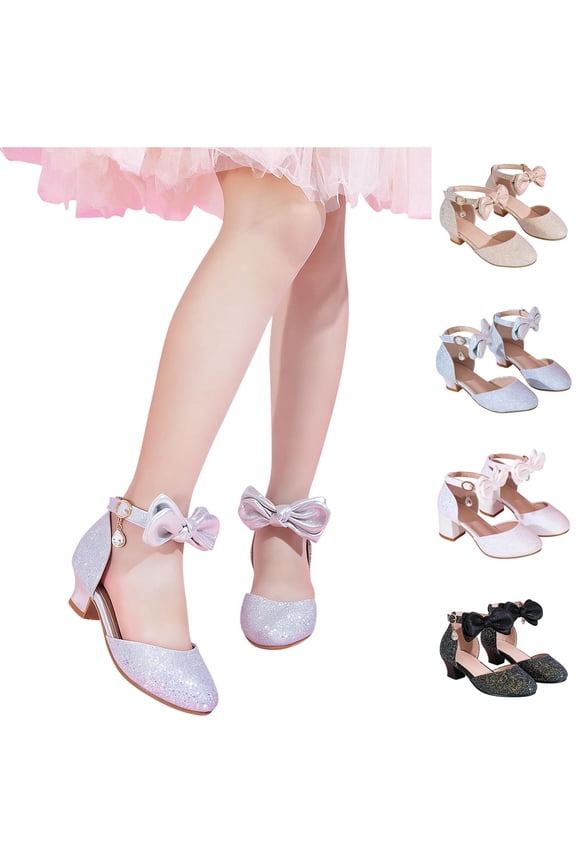 Girls Low Heel Performance Shoes, Sparkly Patent Leather Dance Shoes Non Slip Stage Sole Black Size 12.5 Little Kid