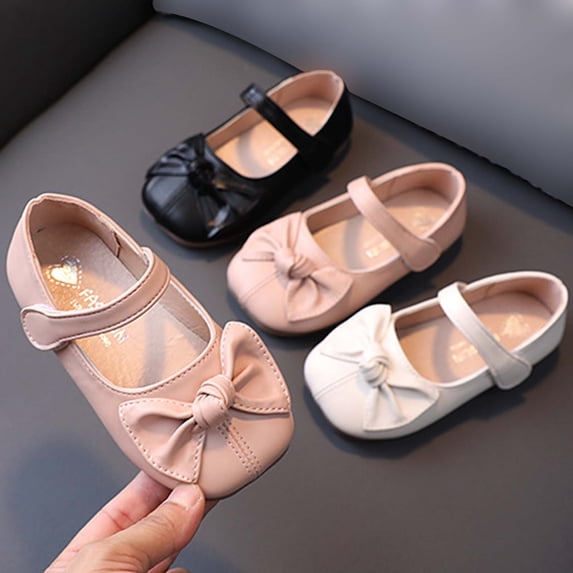 Viluyesy Girls Mary Jane Flats - Childrens Solid Bow Round Toe Soft Sole Low Heel Princess Dress Shoes Spring Summer Black Size 8