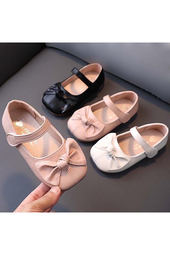 Girls Mary Jane Flats - Childrens Solid Bow Round Toe Soft Sole Low Heel Princess Dress Shoes Spring Summer Pink Size 1