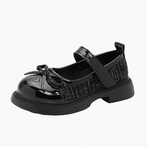 Viluyesy Girls Mary Janes Kids Bowknot Platform Tweed Patent Leather Shoes Black Size 13 Little Kids