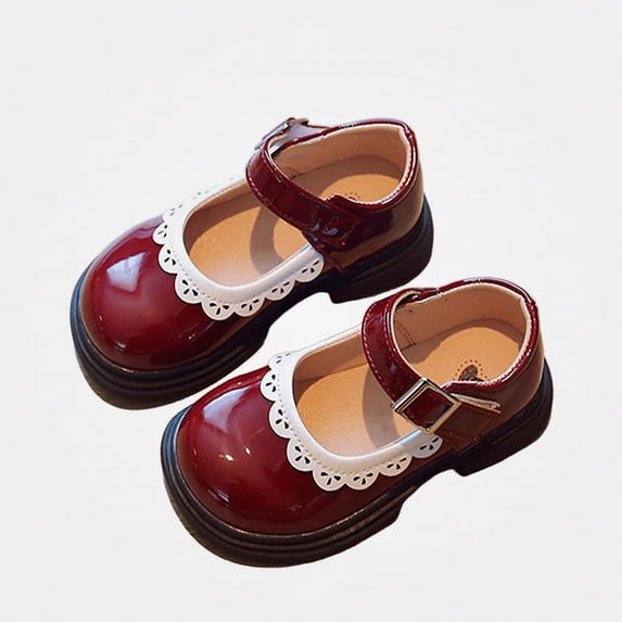 Viluyesy Girls Mary Janes Kids Scalloped Edge Patent Leather Shoes Wine Size 13.5 Little Kids