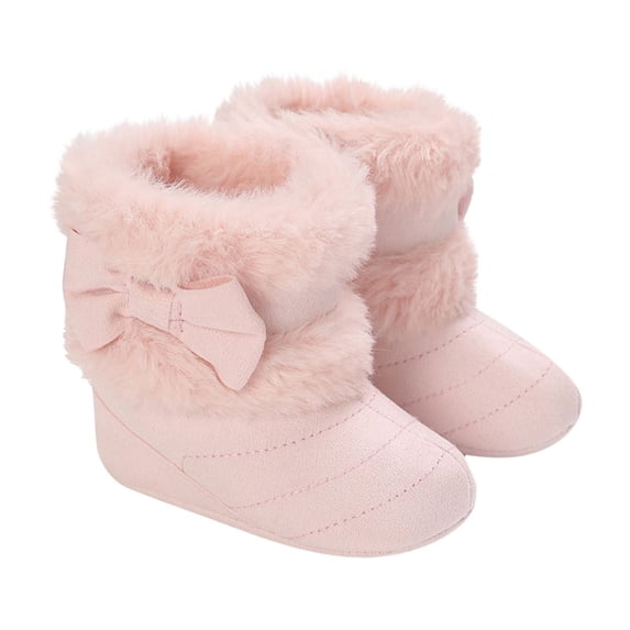 Viluyesy Girls Plush Snow Boots Thicken Fleece Lined Bow Boots Kids Non-Slip Warm Winter Boots Pink Size 11