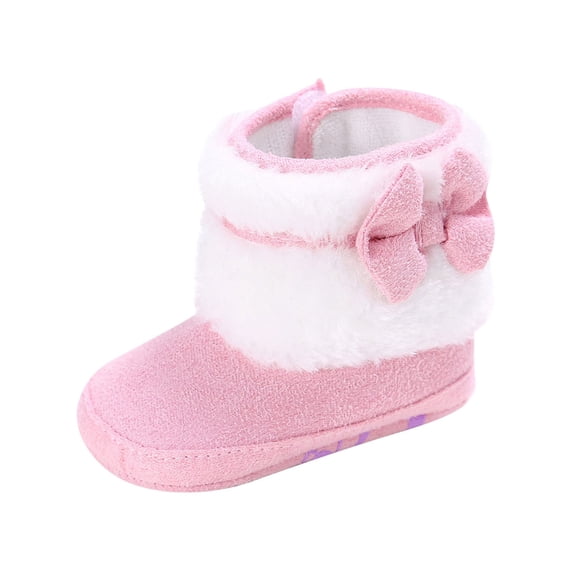 Viluyesy Girls Plush Snow Boots Thicken Fleece Lined Bow Boots Kids Non-Slip Warm Winter Boots Pink Size 12