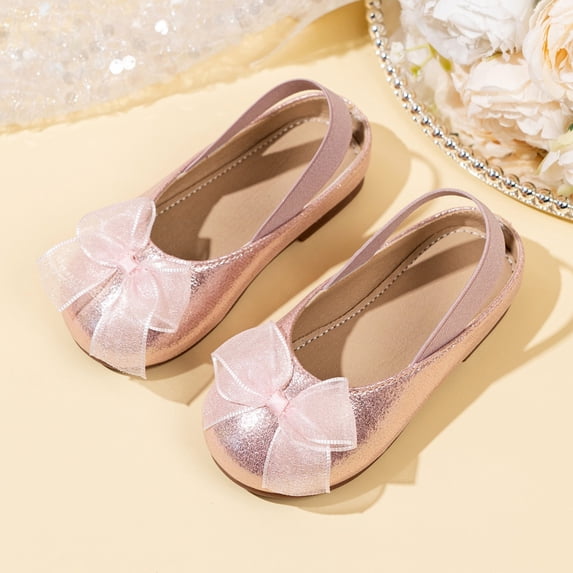 Viluyesy Girls Princess Shoes Closed Toe Sparkle Bow Soft Sole Dress Party Shoes for Kids Pink Size 12 Little Kids