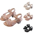 thumbnail image 1 of Viluyesy Girls Rhinestone Bow Sandals - Kids Pointed Dress Heels Summer Wedding Pageant Performance Shoes For Big Little Children Beige Size 2.5 M, 1 of 10