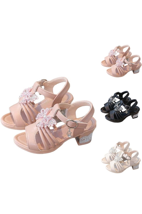 Girls’ Rhinestone Bow Sandals Pointed-Toe High Heel Dress Sandals for Kids & Tweens, Performance & Party Occasion Shoes Black Size 13 M