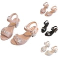 thumbnail image 1 of Viluyesy Girls’ Rhinestone Bow Sandals Pointed-Toe High Heel Dress Sandals for Performance, Wedding, and Party Pink Size 1 M, 1 of 7