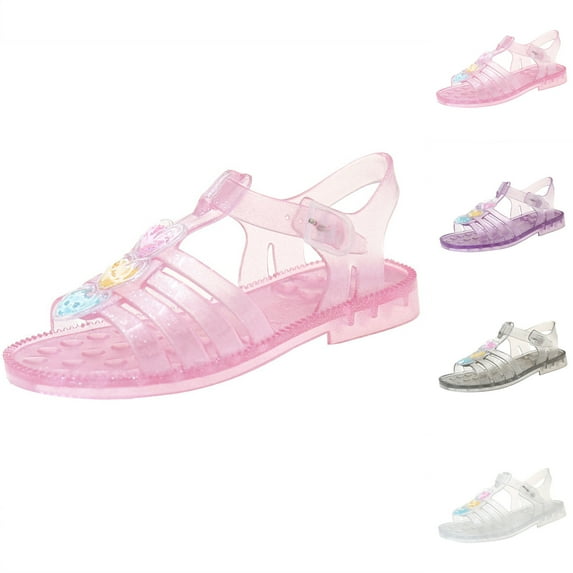 Viluyesy Girls’ Roman Sandals – Soft-Sole Jelly Princess Shoes with Breathable Hollow Design, Ideal for Beach, Summer & Everyday Wear Pink Size 2