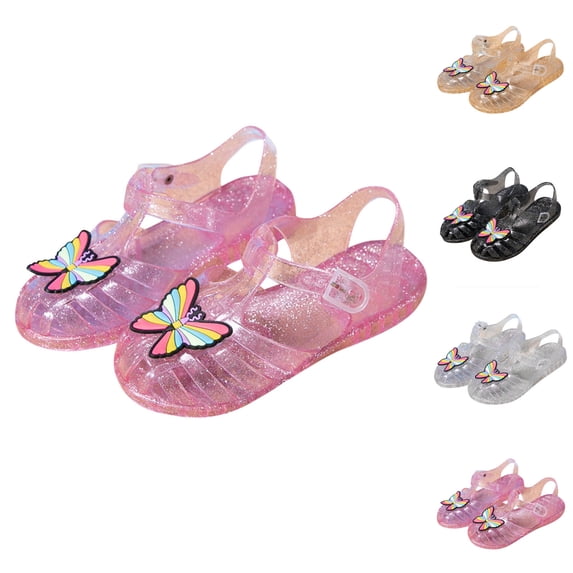 Viluyesy Girls' Roman Sandals with Bow Detail Soft-Sole Jelly Beach Sandals for Toddlers and Kids Black Size 4.5