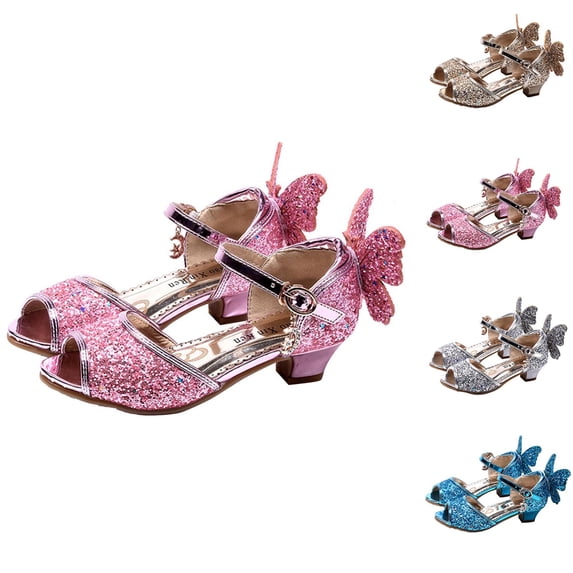 Viluyesy Girls’ Sequin Bow Sandals – Princess Style Dress Shoes with Crystal Accents, High Heel Party & Wedding Sandals for Toddlers, Kids & Teens Blue Size 9