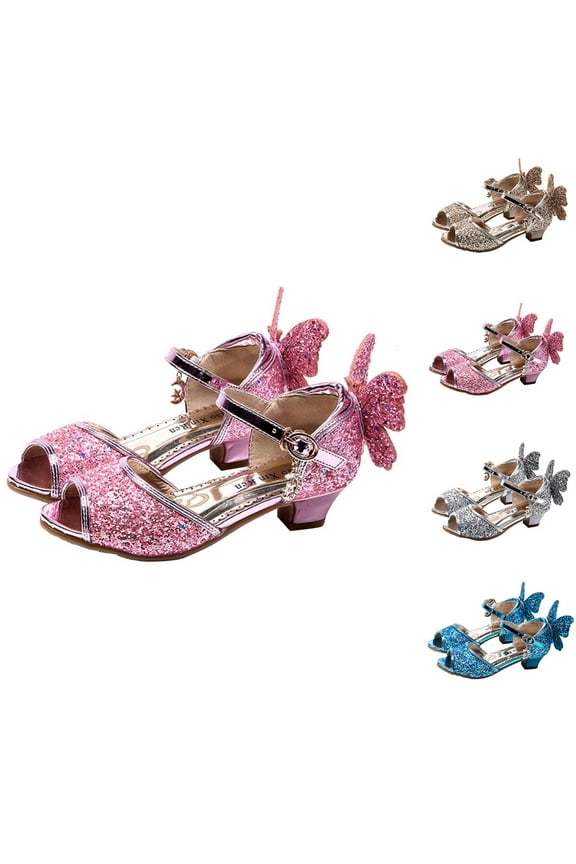 Girls’ Sequin Bow Sandals – Princess Style Dress Shoes with Crystal Accents, High Heel Party & Wedding Sandals for Toddlers, Kids & Teens Pink Size 9