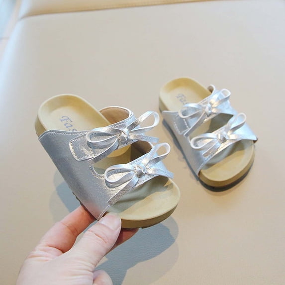 Viluyesy Girls Slide Sandals Bow Decor Open Toe Lightweight Comfortable Summer Indoor Outdoor Shoes Gray Size 12.5 Little Kids