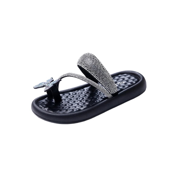 Viluyesy Girls Slide Sandals, Comfortable Clip Toe Rhinestone Summer Casual Beach Slip-On Flats Black