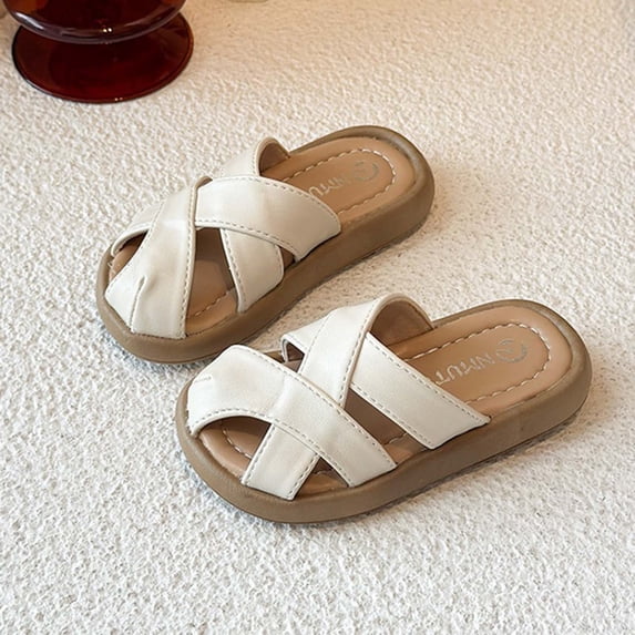 Viluyesy Girls Slide Sandals Kids Summer Criss Cross Open Toe Slip On Lightweight Casual Shoes White Size 3 Big Kids