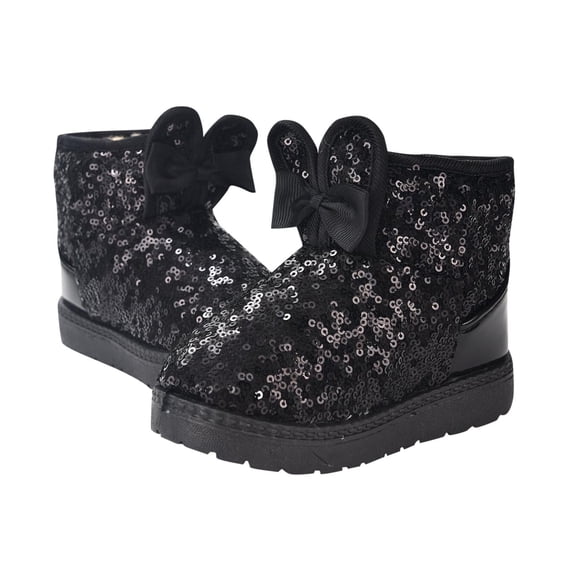 Viluyesy Girls Snow Boots Winter Warm Fleece Lined Boots Cute Bunny Ear Sequins Ankle Boots Black Size 25