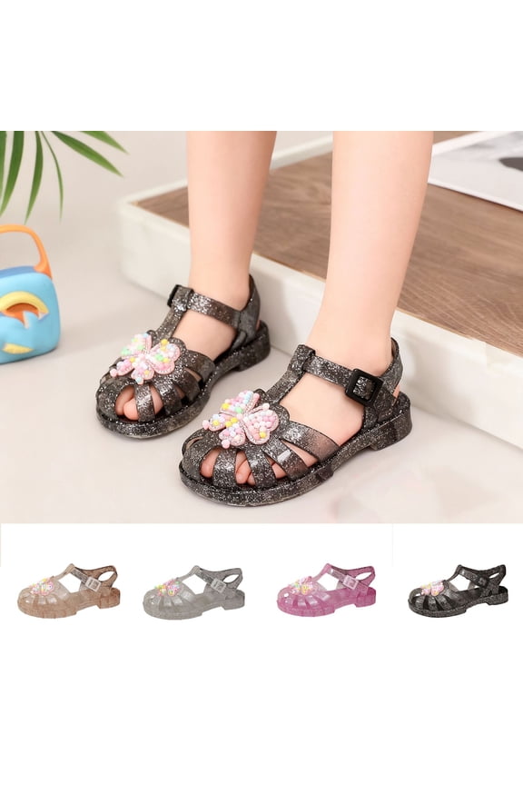 Girls’ Soft-Soled Crystal Heart Mary Jane Shoes Jelly Princess Flats for Spring & Summer, Beach & Casual Wear Gold Size 10