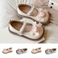 thumbnail image 1 of Viluyesy Girls Soft-Soled Mary Jane Shoes – Spring Summer Flat Dress Shoes with Bowknot, Pearl Accents, and Rose Embellishment Beige Size 9.5, 1 of 10