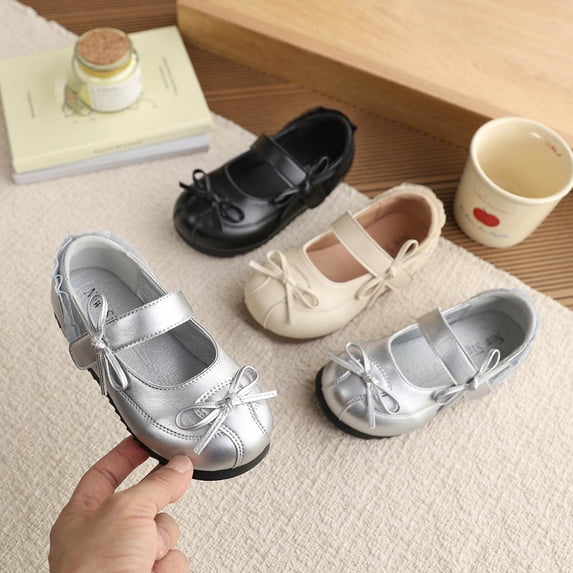 Viluyesy Girls Spring Summer Dress Shoes - Glossy Bowknot Flats Soft Sole Princess Wedding Party School Black Size 13.5