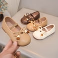 thumbnail image 1 of Viluyesy Girls' Spring Summer Flat Leather Shoes - Soft Sole Bowknot Casual Dress School Party Mary Jane Pumps Brown Size 7, 1 of 8