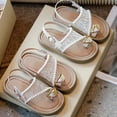 thumbnail image 1 of Viluyesy Girls' Spring and Summer Sandals Adjustable Casual Beach Slides with Heart & Pearl Accents, Non-Slip Sole for Kids Beige Size 3.5 M, 1 of 7