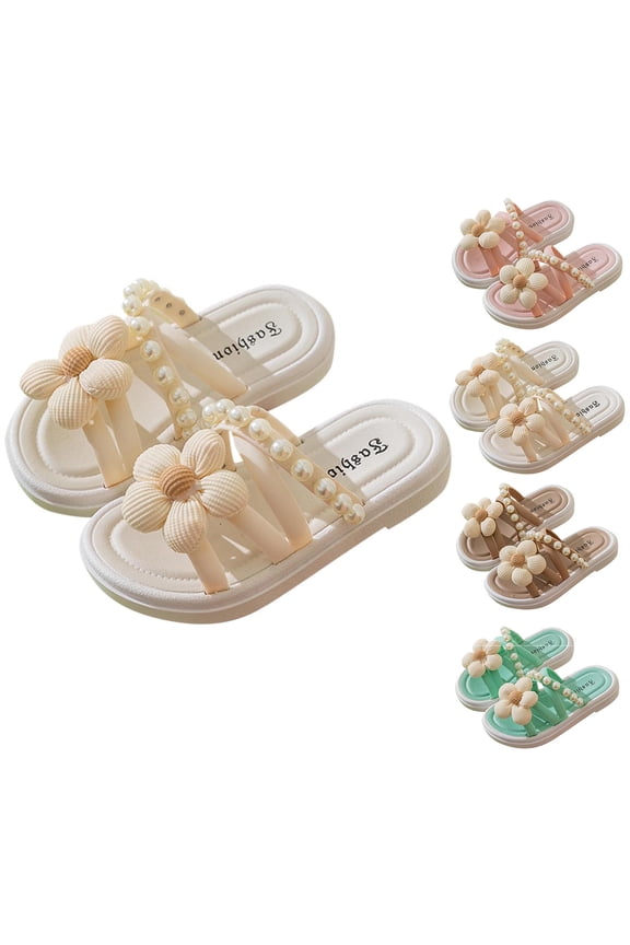 Girls' Summer Bow-Embellished Pearl Accent Sandals | Wide-Strap Roman-Style Beach Shoes with Cushioned Thick Sole and Moderate Heel Mint Green Size 5.5 T