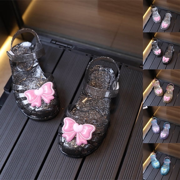 Viluyesy Girls' Summer Jelly Sandals - Crystal Transparent Bow Princess Beach Shoes Non-Slip Rubber Toddler Kids Pool Party Dress Shoe Black Size 12 M