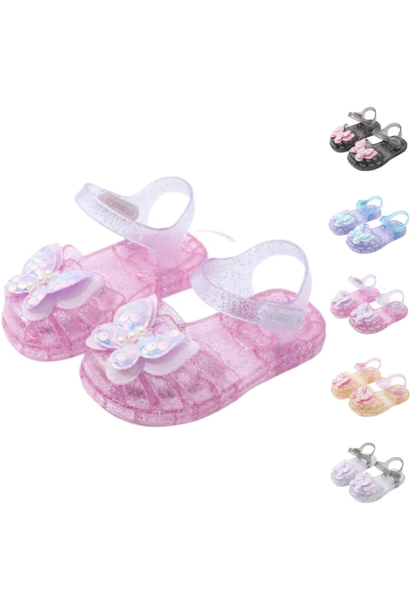 Girls Summer Jelly Sandals - Crystal Transparent Princess Shoes - Bow Beach Flats For Kids 3-10.5 Years Pink Size 10 M