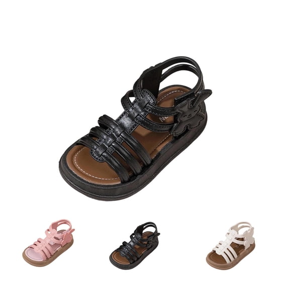 Viluyesy Girls Summer Sandals Open Toe Casual Beach Shoes Lightweight Fashion Kids Outdoor Sandals Black Size 9.5