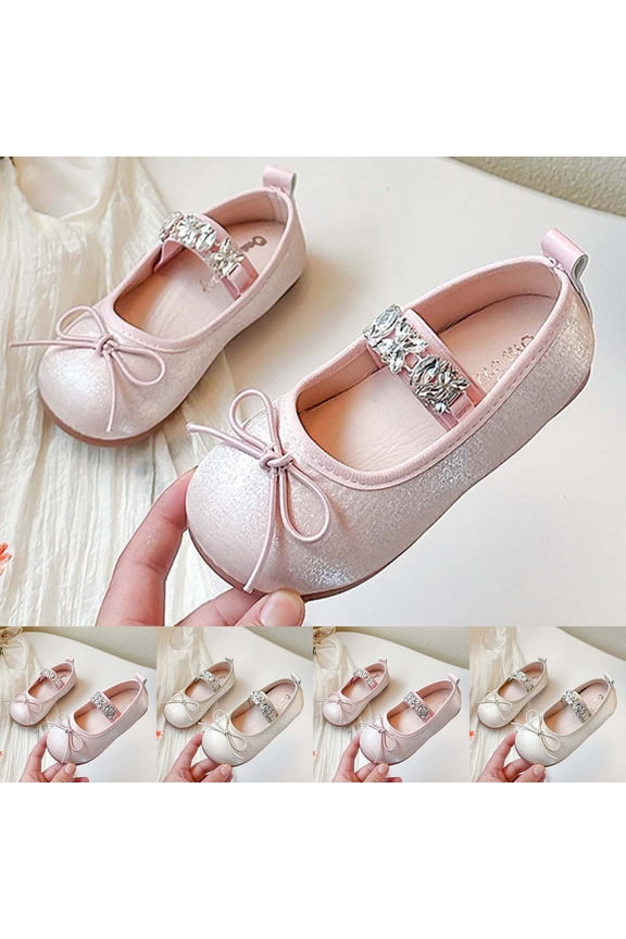 Girls Summer Sandals Princess Style Bow & Rhinestone Flat Sandals for Medium to Large Kids, Soft Sole Solid Color Fashion Footwear Pink Size 1
