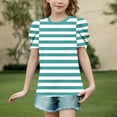 thumbnail image 1 of Viluyesy Girls T-Shirt, Bubble Short Sleeve Striped Prints Crew Neck Summer Casual Fashion Tee Green 8T, 1 of 4