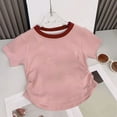 thumbnail image 1 of Viluyesy Girls T-Shirt, Short Sleeve Pleated Waist Color Block Summer Causal Cute Tee Pink 5T, 1 of 3