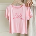 thumbnail image 1 of Viluyesy Girls T-Shirts, Crew Neck Bubble Short Sleeve Bow Graphic Summer Cute Casual Tees Pink 6T, 1 of 4