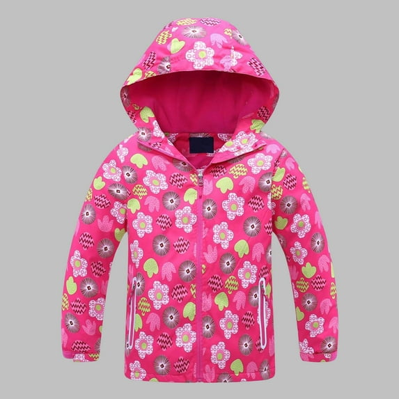 Viluyesy Girls Windbreaker Jacket 10-12T, Lightweight Zipper Fashion Graphic Warm Hooded Waterproof Coat Hot Pink(4-12T)