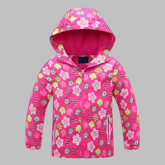 Viluyesy Girls Windbreaker Jacket 10-12T, Lightweight Zipper Fashion Graphic Warm Hooded Waterproof Coat Hot Pink(4-12T)