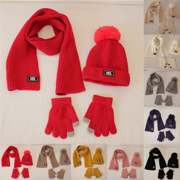 Viluyesy Girls Winter Set Solid Color Warm Hat and Knit Soft Gloves with Thicken Scarf 3 Piece Navy Size Free Size
